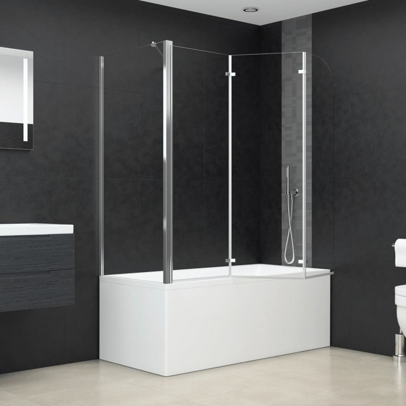 Belfry Bathroom Irvona 130 x 690 mm L Shaped Tempered Glass Folding ...